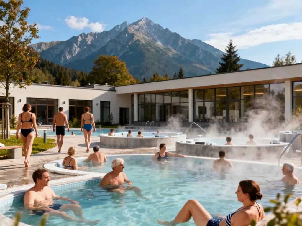 Relaksujący dzień w Termach Chochołowskich na świeżym powietrzu z widokiem na Tatry i baseny termalne pełne gości